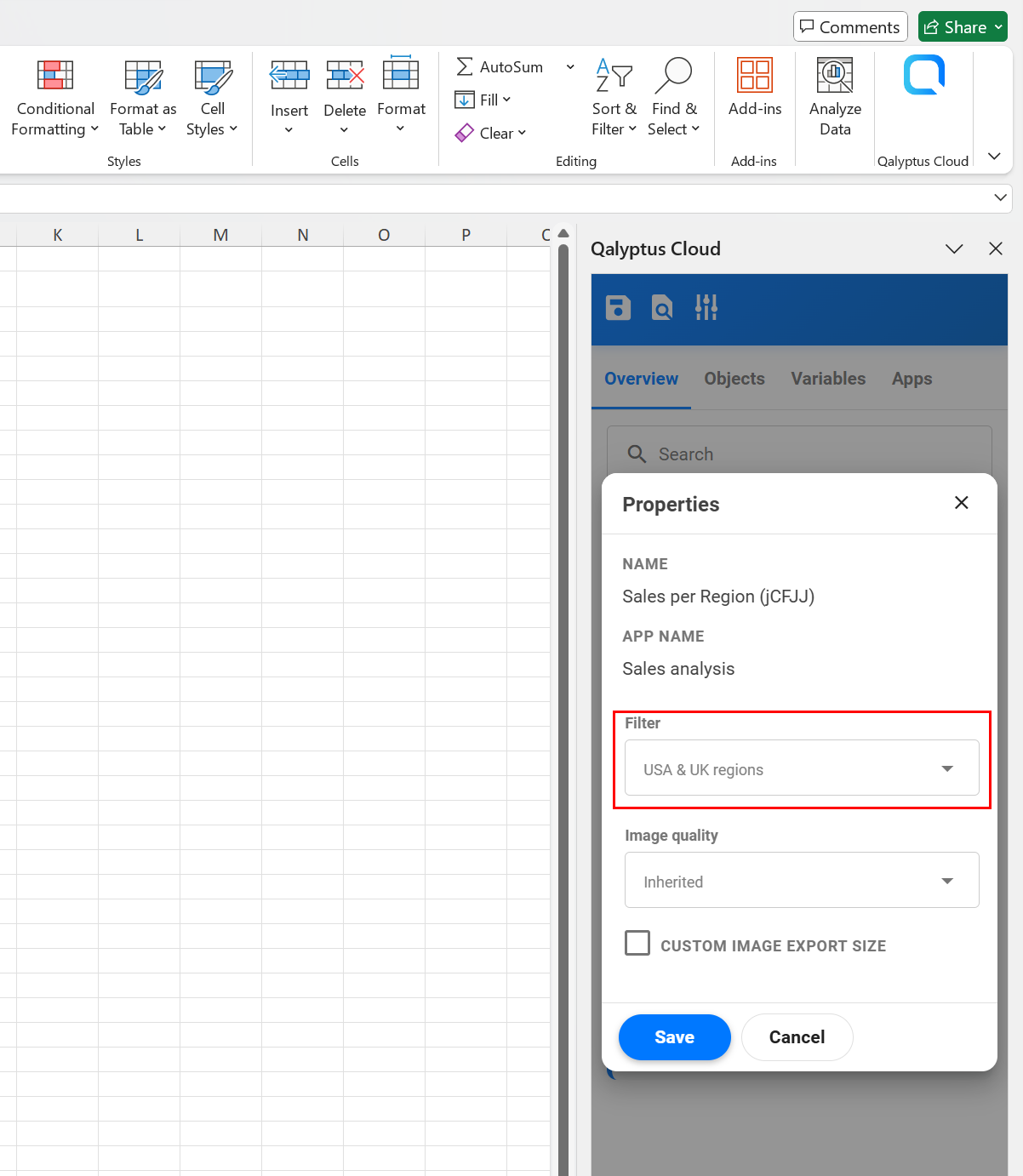 Qalyptus Object Filter Excel