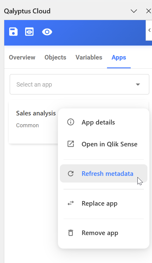 Qlik Sense app refresh metadata from the template editor