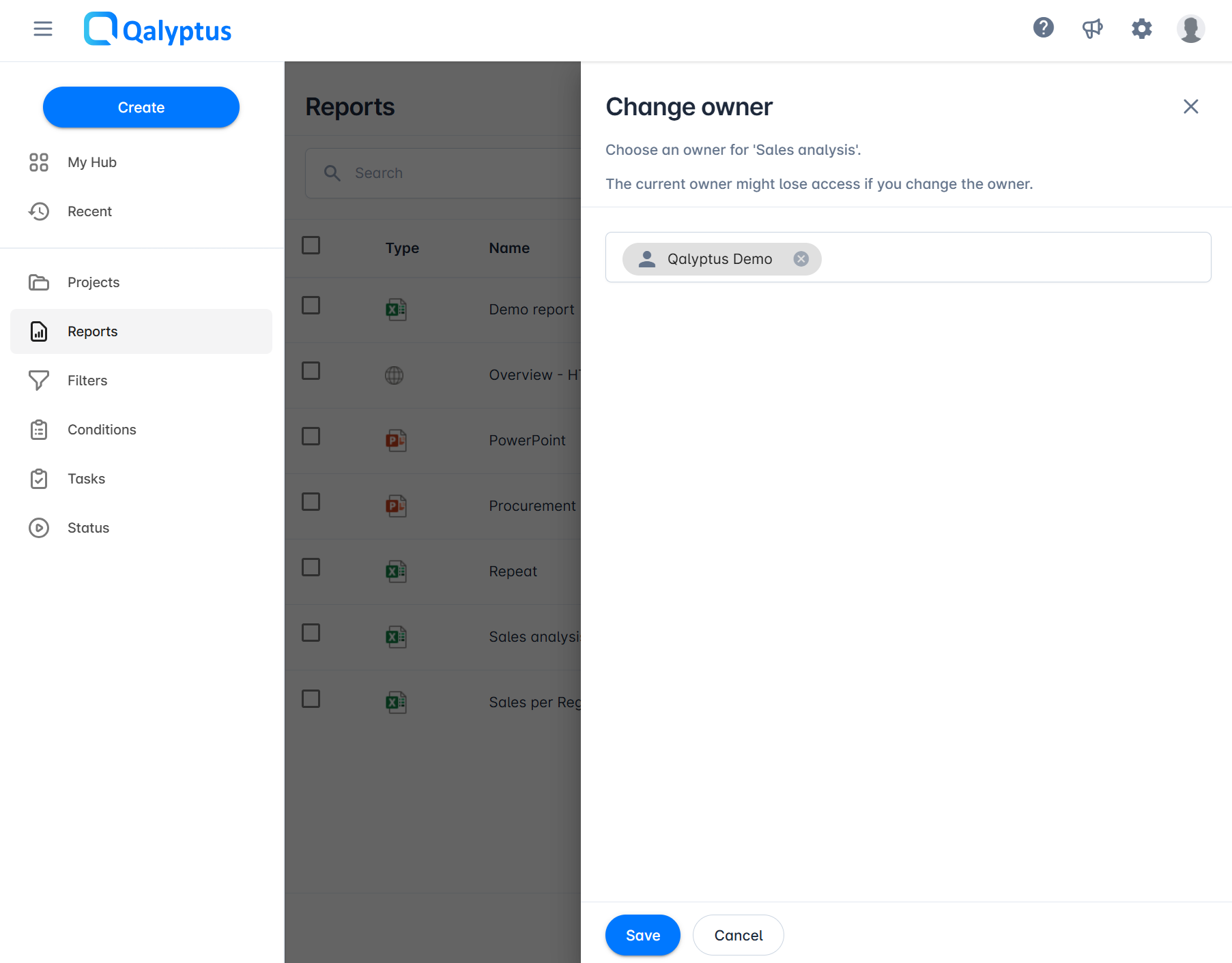 Qalyptus Cloud - Change Report Owner