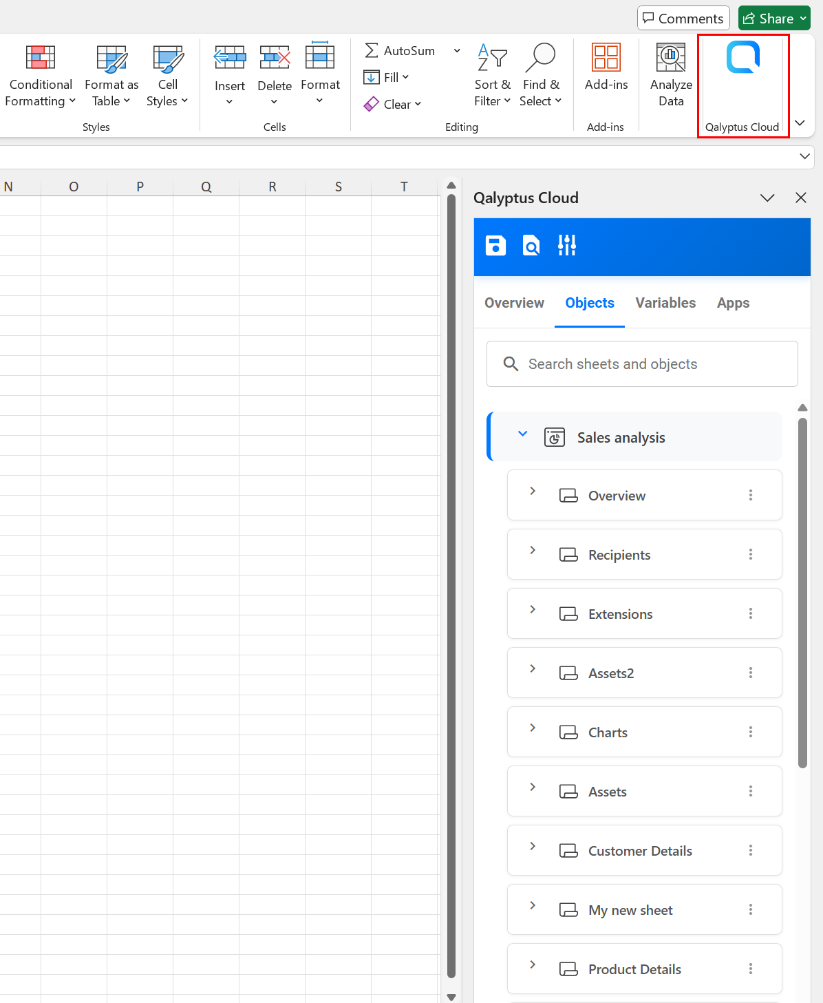Qalyptus Cloud Excel Add-in