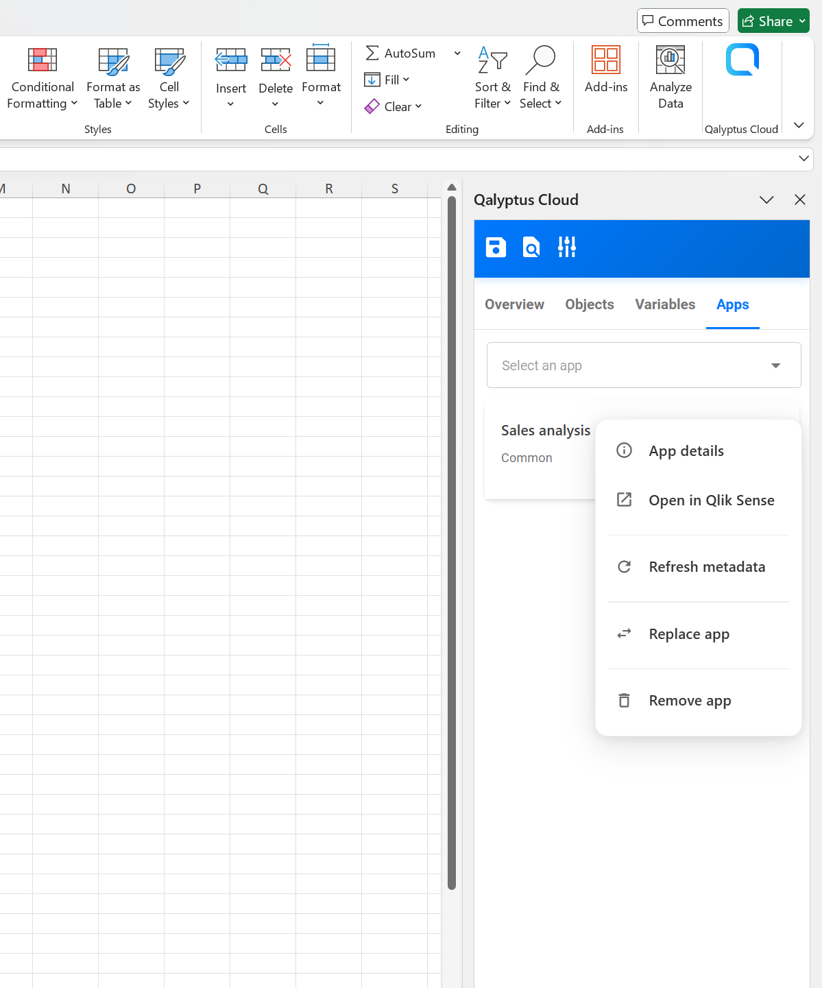 Qalyptus Excel Report - manage apps
