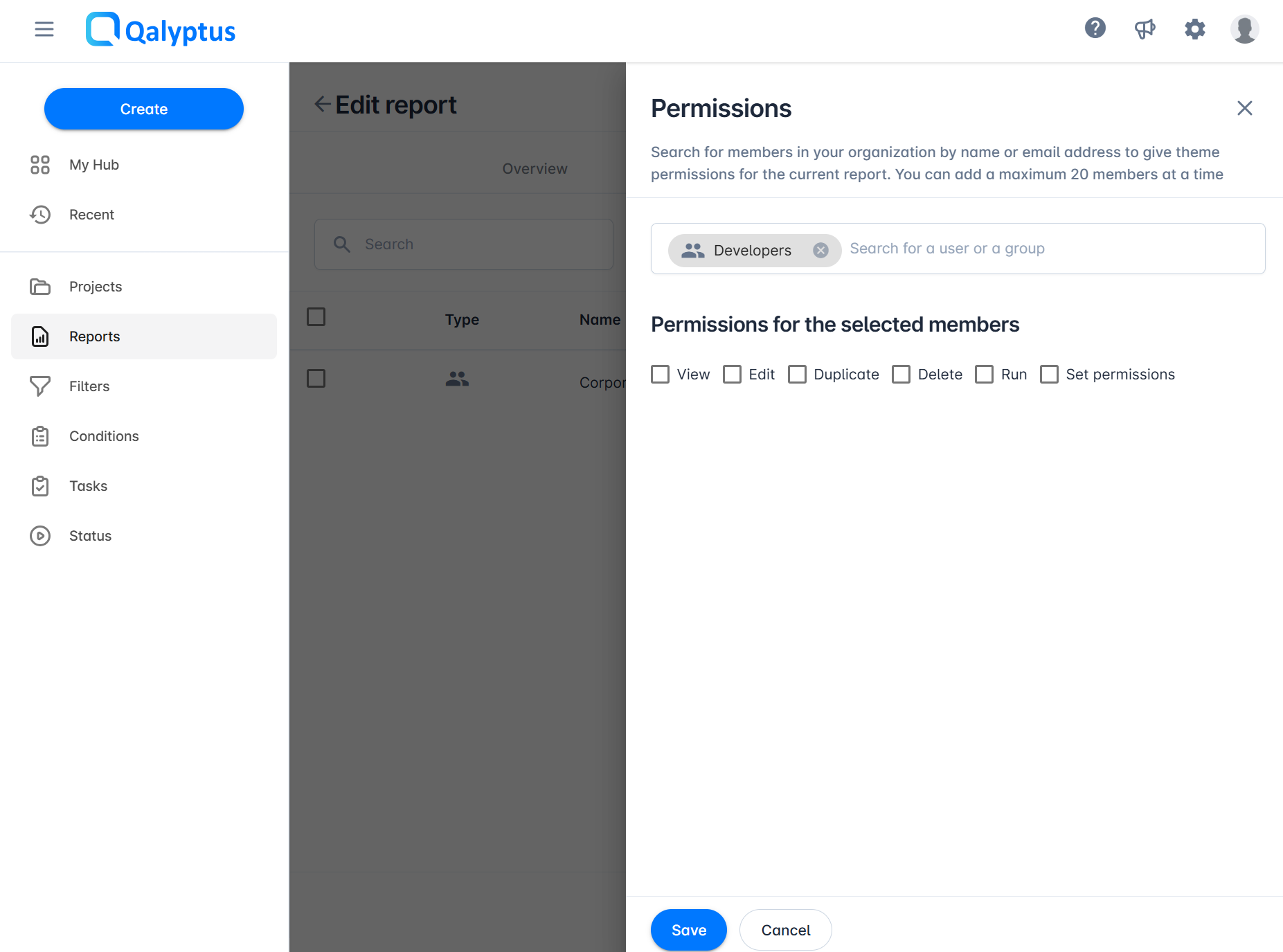 Qalyptus Cloud - Set report permissions