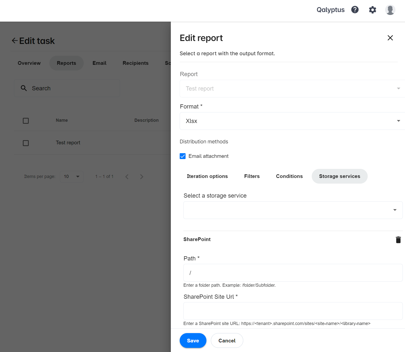 Qalyptus Cloud Storage services- save reports