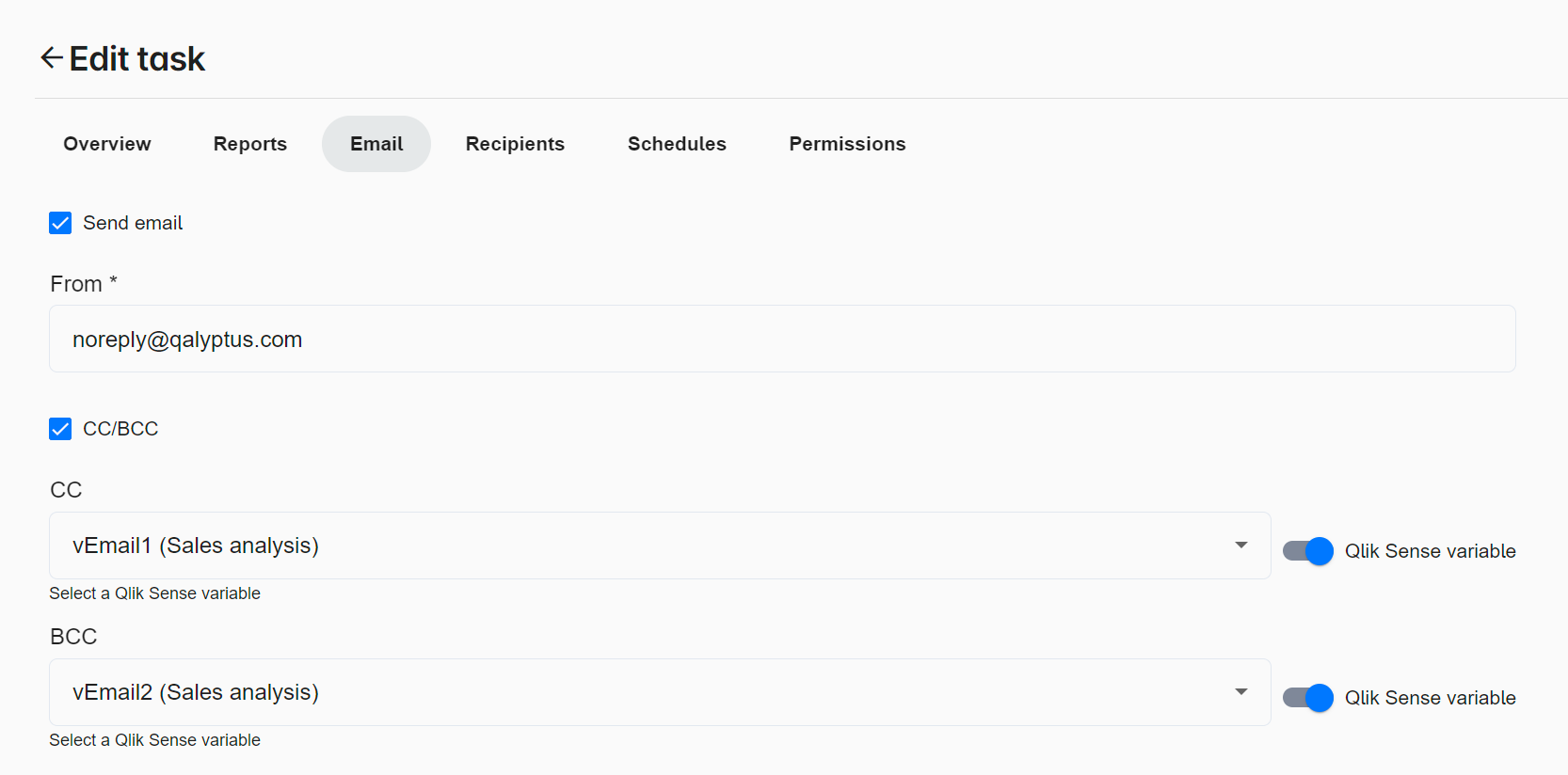 Qalyptus Cloud - Add Cc/Bcc email addresses using a Qlik Sense variable