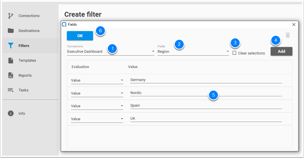 Qalyptus Filter Fields Values
