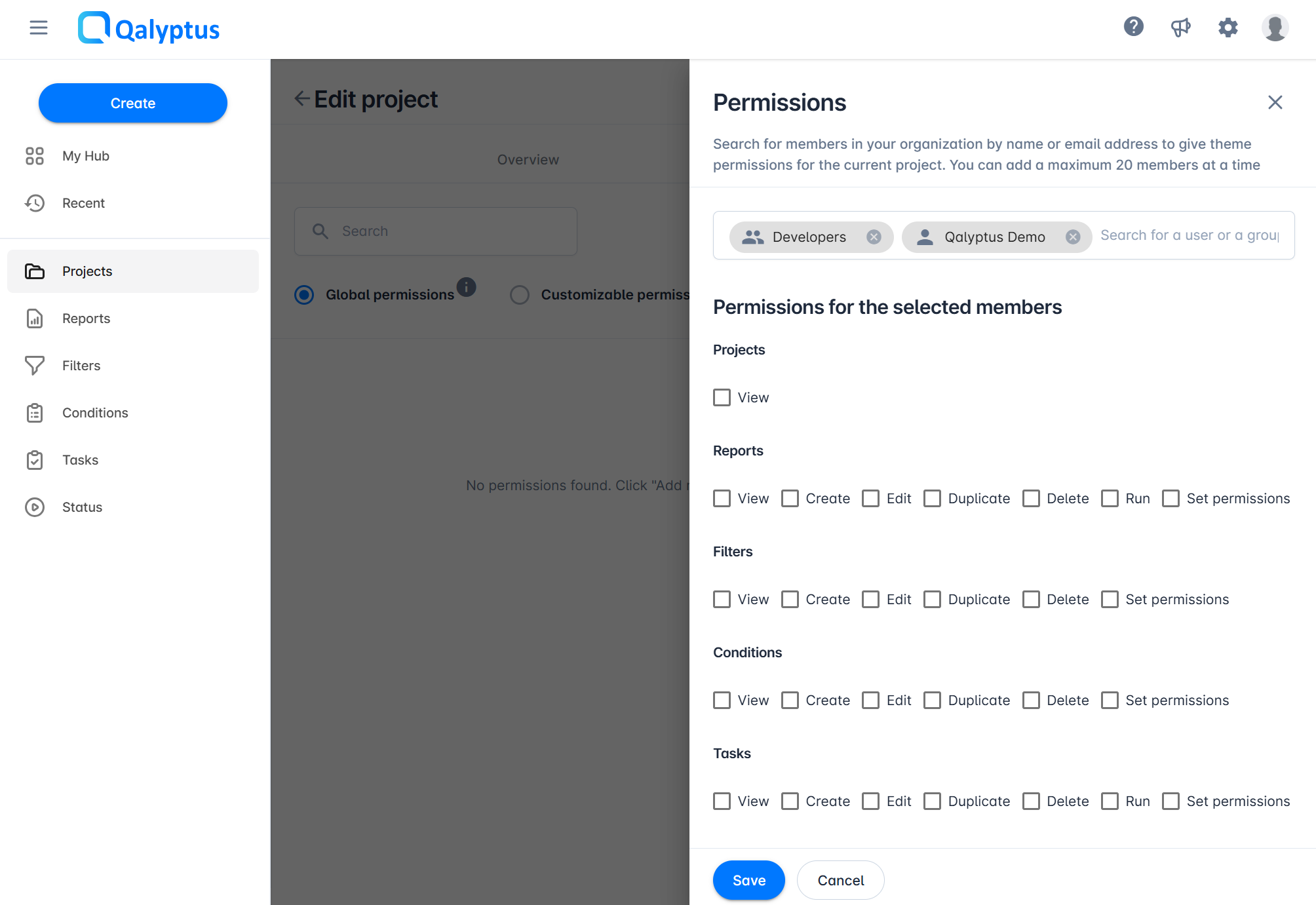 Project add user and group permissions