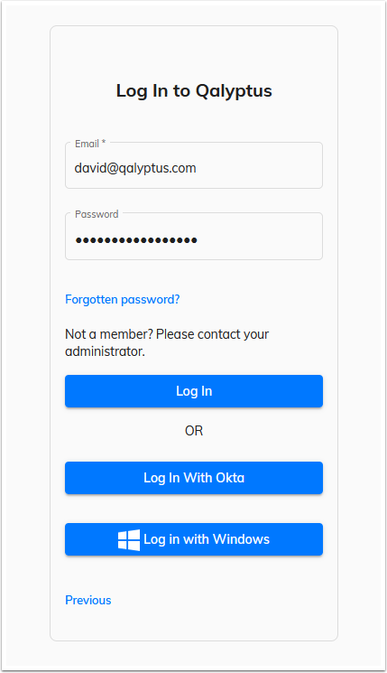 Qalyptus Server Login