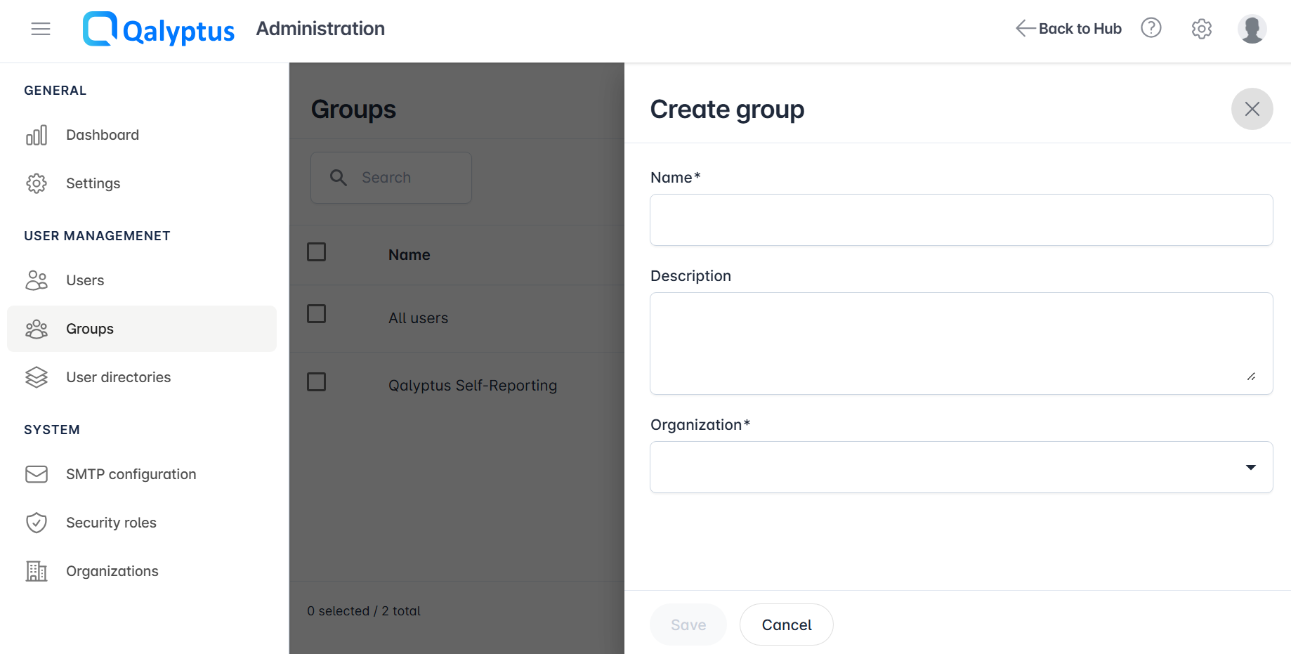 Qalyptus Server create Group
