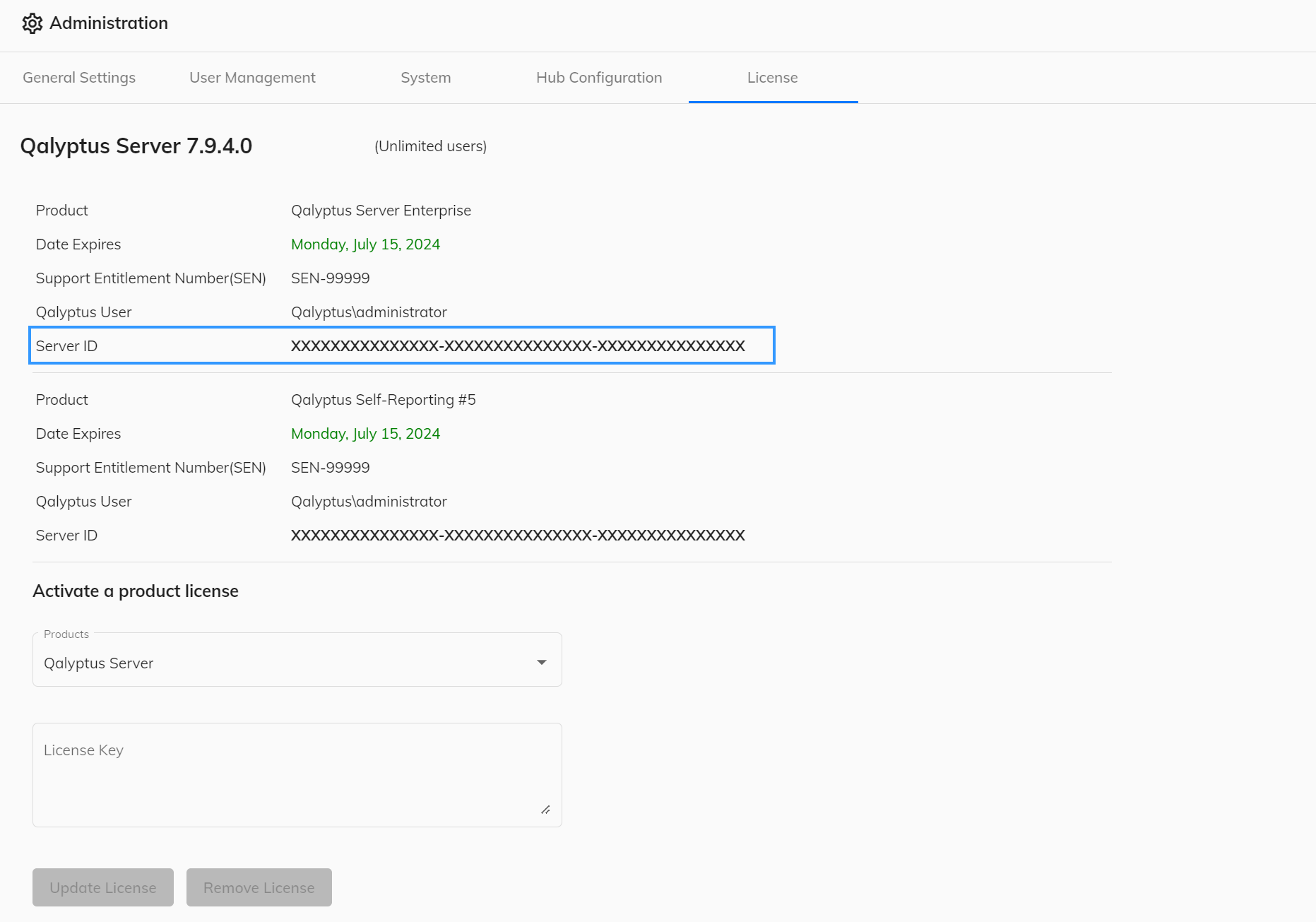 Qalyptus Server License Screen