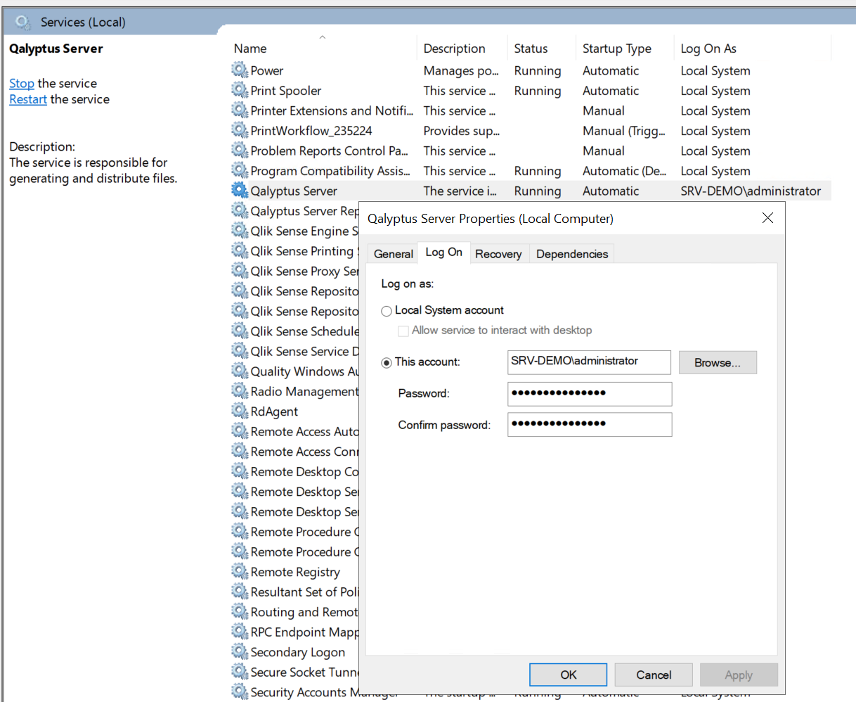Qalyptus Server service log on