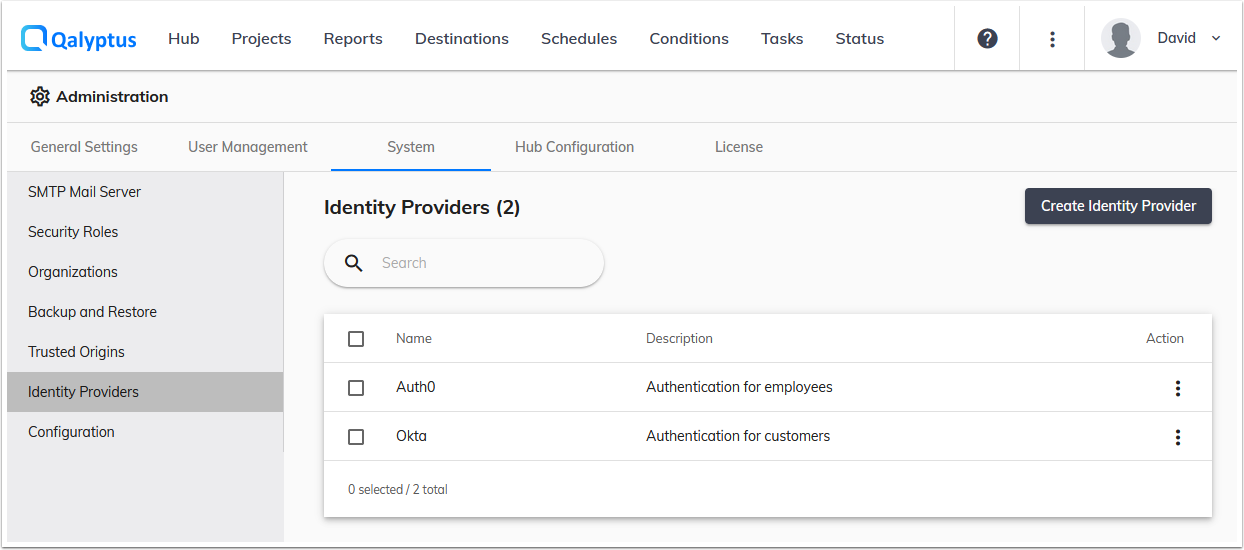 Qalyptus SSO Identity Providers
