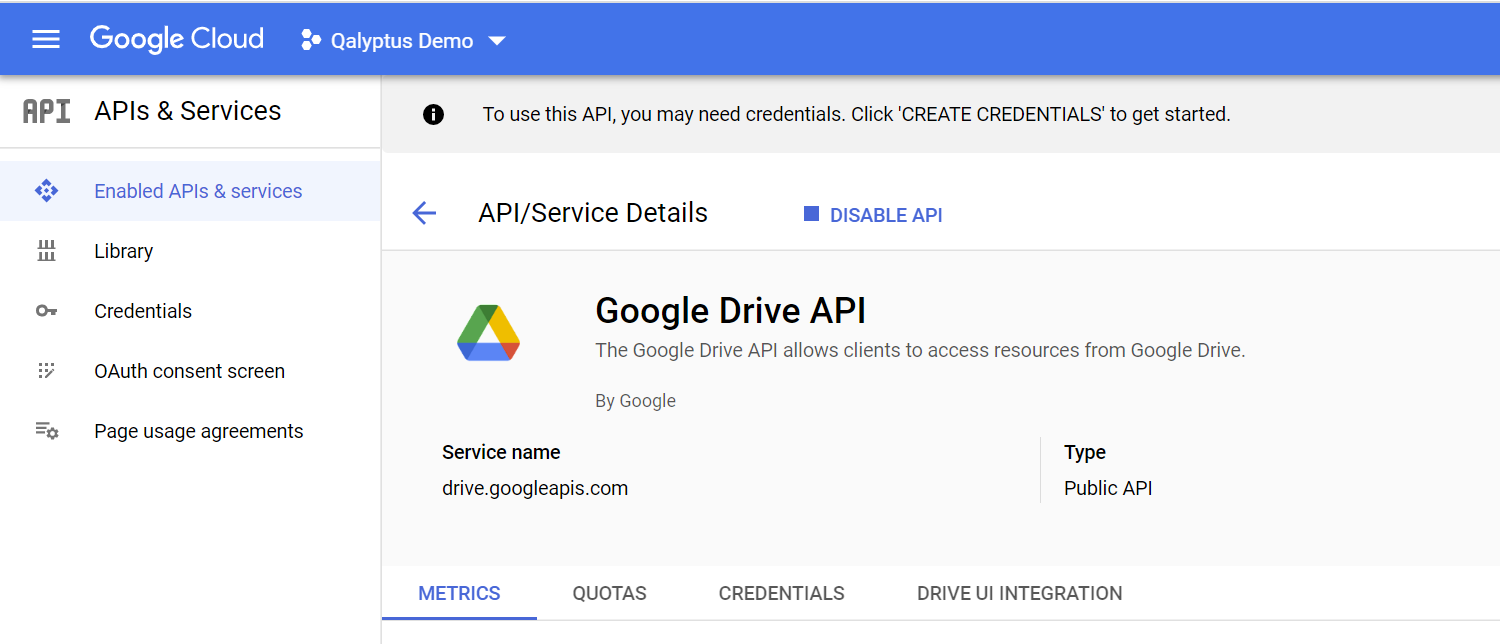 Activer l'API Google Drive