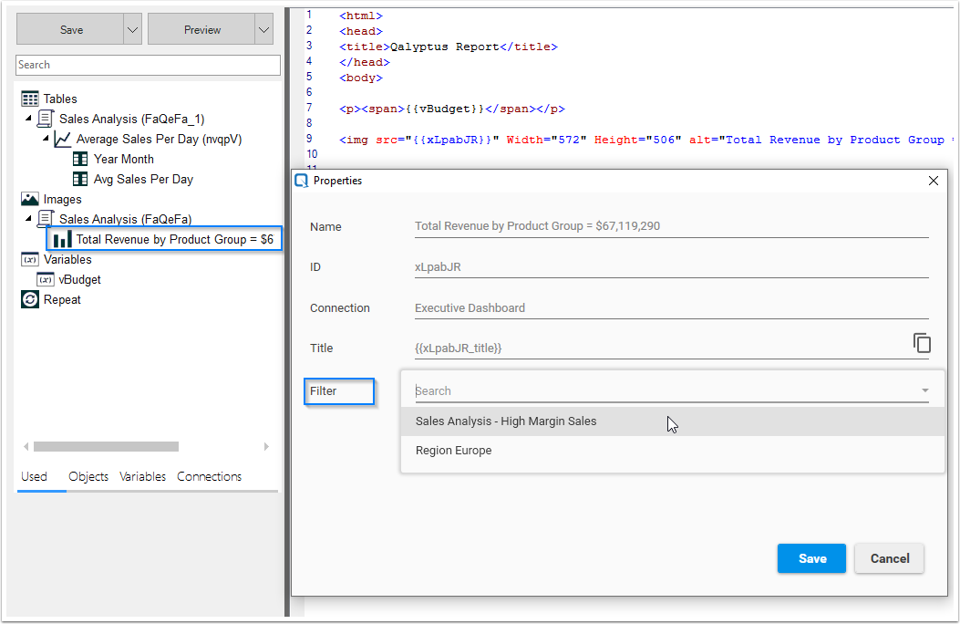 Filtre d'Objet HTML Qalyptus