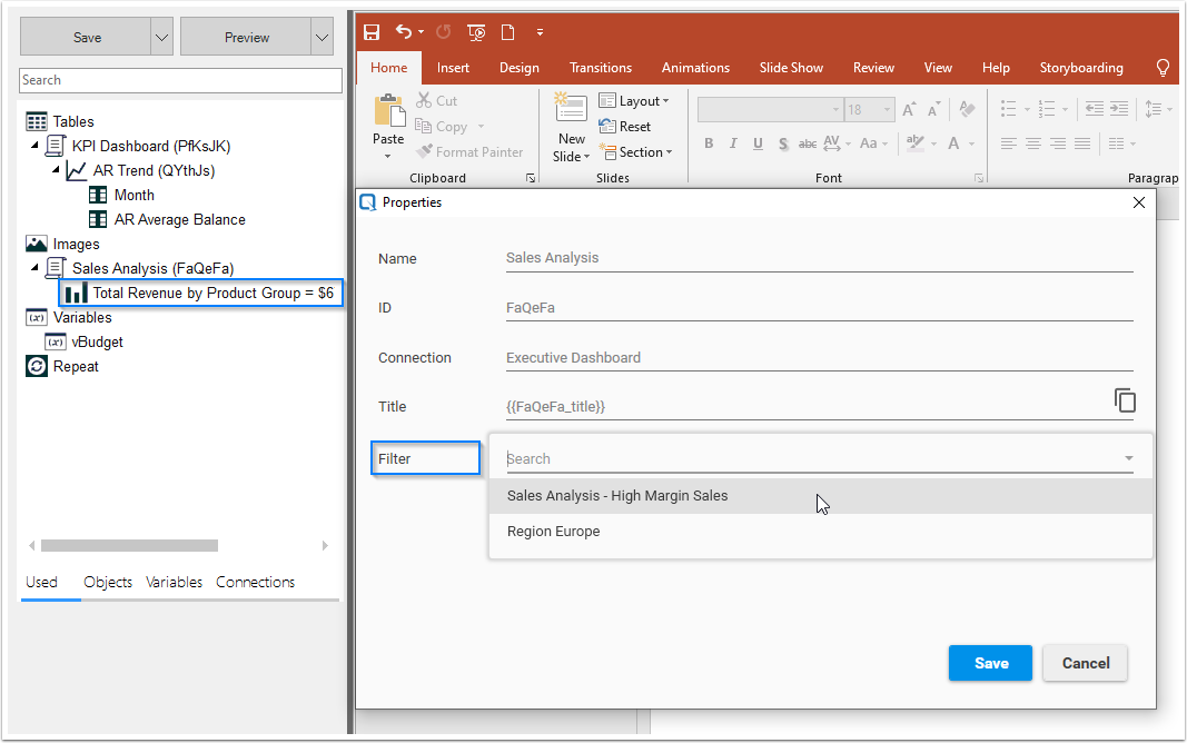 Filtre d'objet PowerPoint Qalyptus