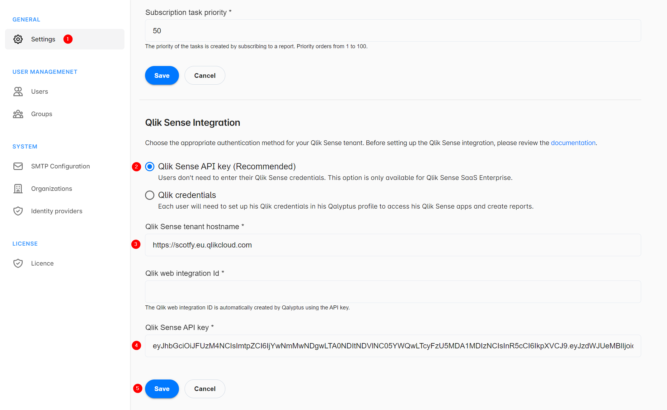 Qalyptus Cloud - Authentifier avec la clé API Qlik Sense