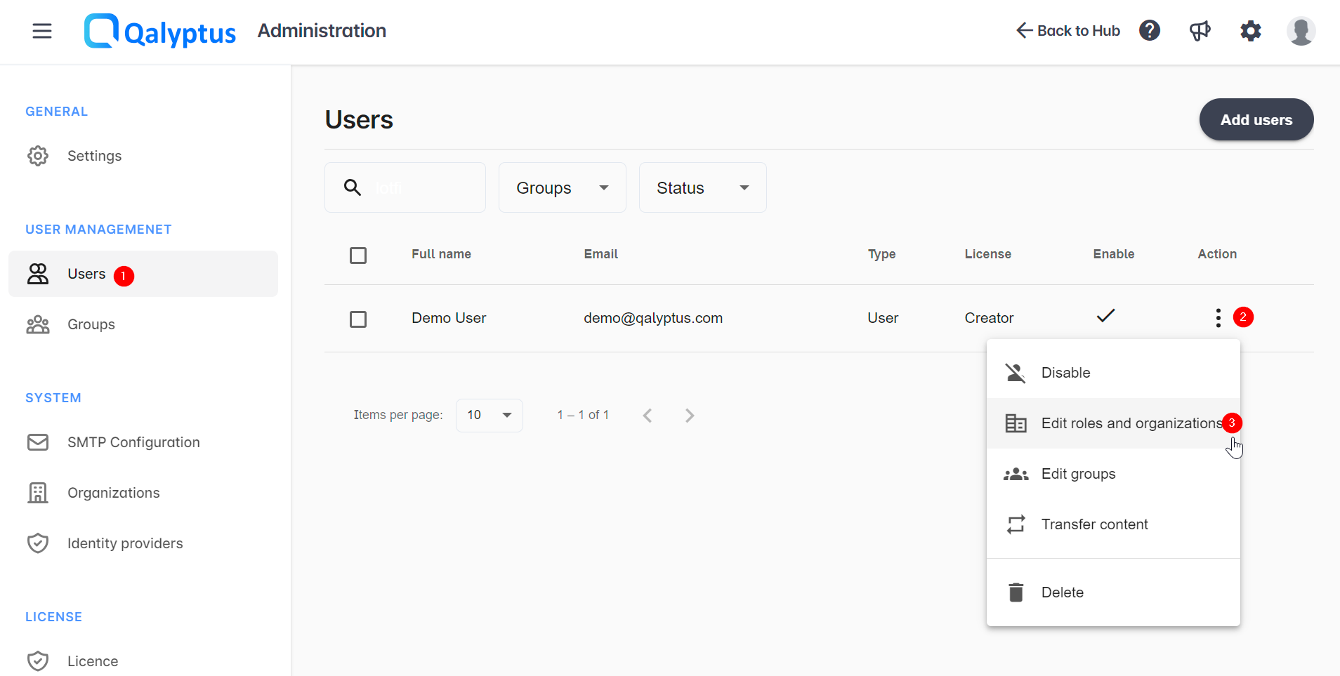 Modifier les rôles d'un utilisateur