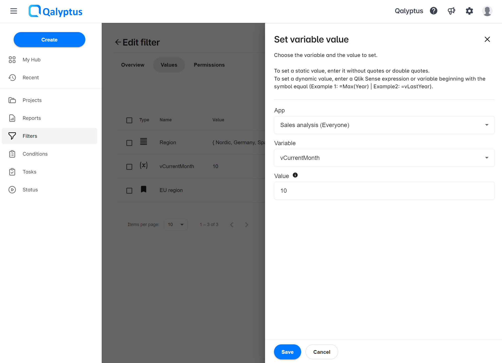 Qalyptus Filter - Filtrer avec des variables