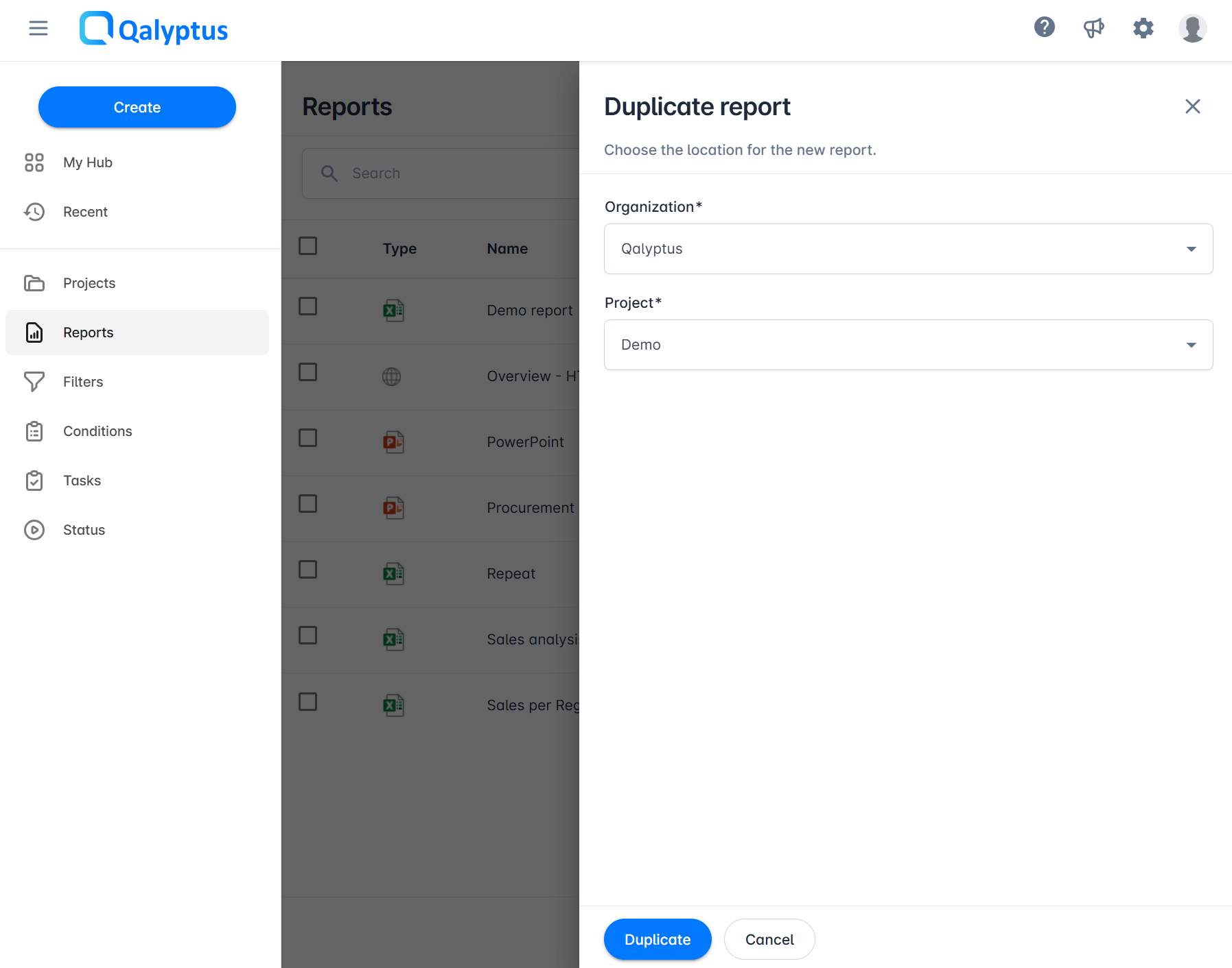 Qalyptus Cloud - Dupliquer un rapport