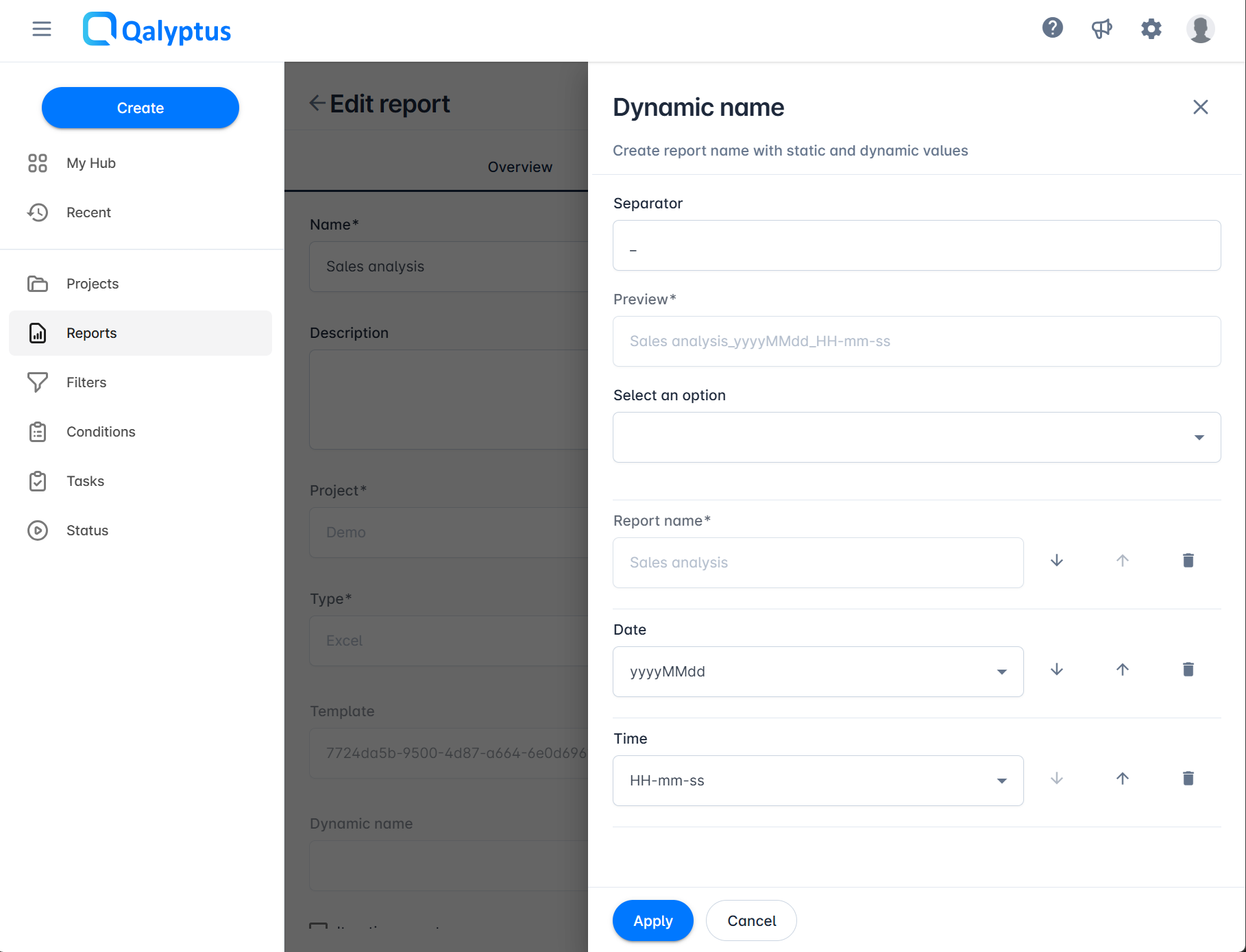 Qalyptus Cloud - Rapport - nom dynamique