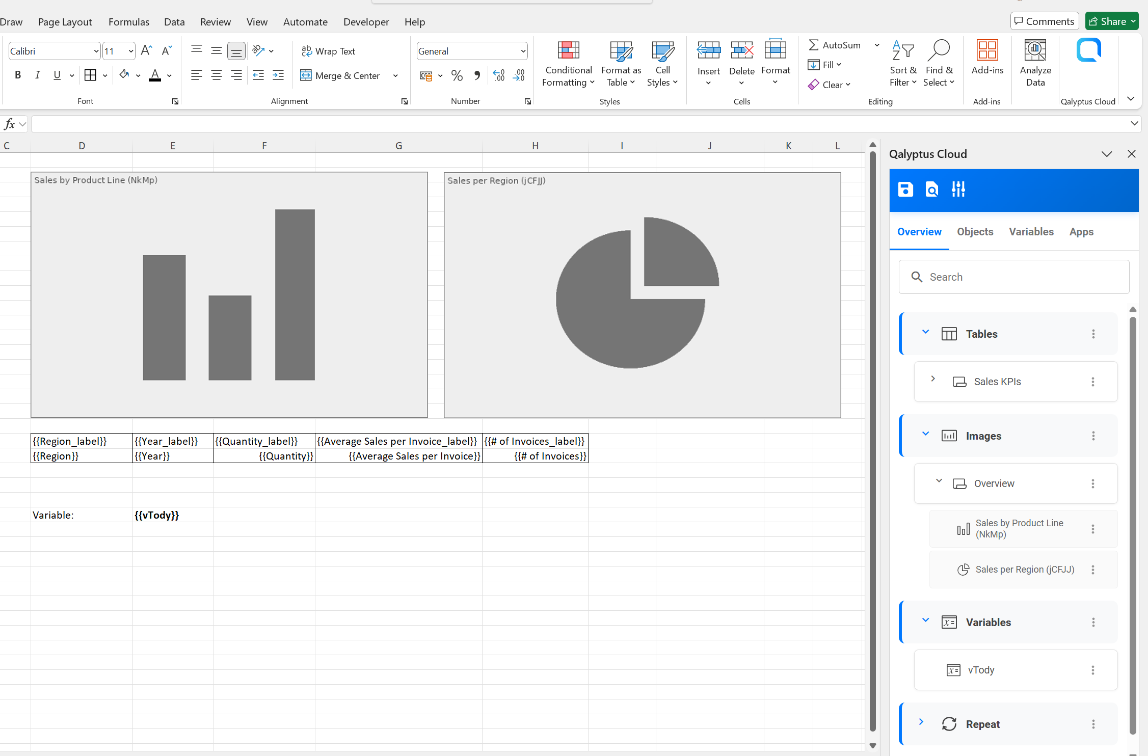 Insérer des objets et des variables dans Excel