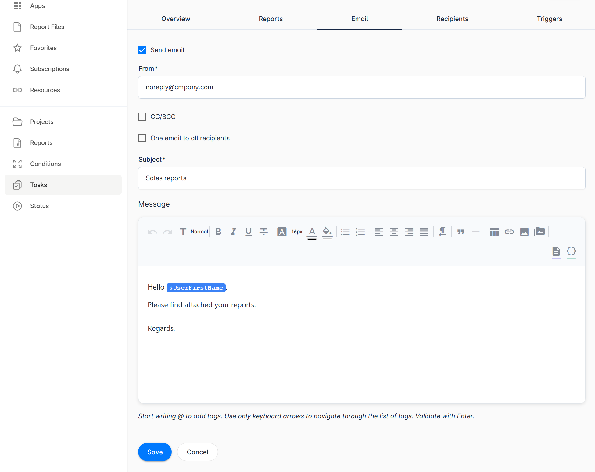 Ajouter des adresses e-mail en Cc et Bcc à l'aide de variables Qlik Sense