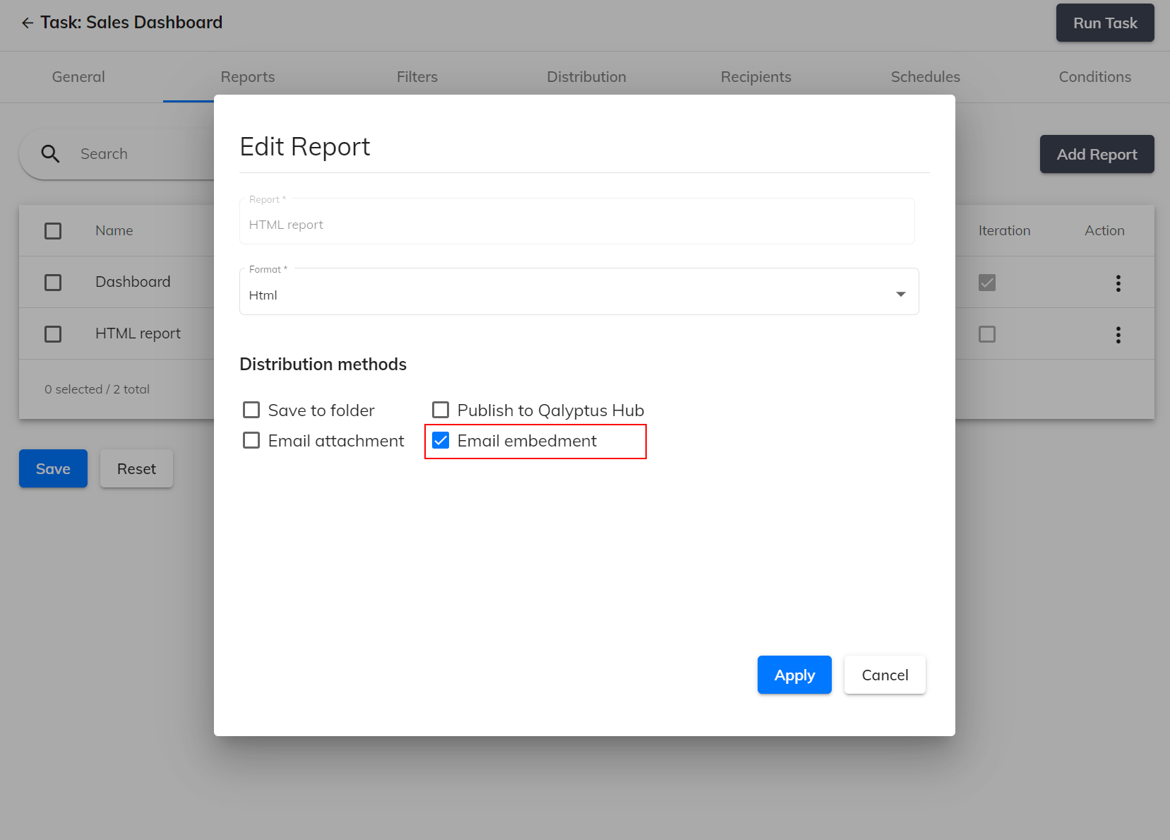 Serveur Qalyptus - Intégration e'mail du rapport de tâches