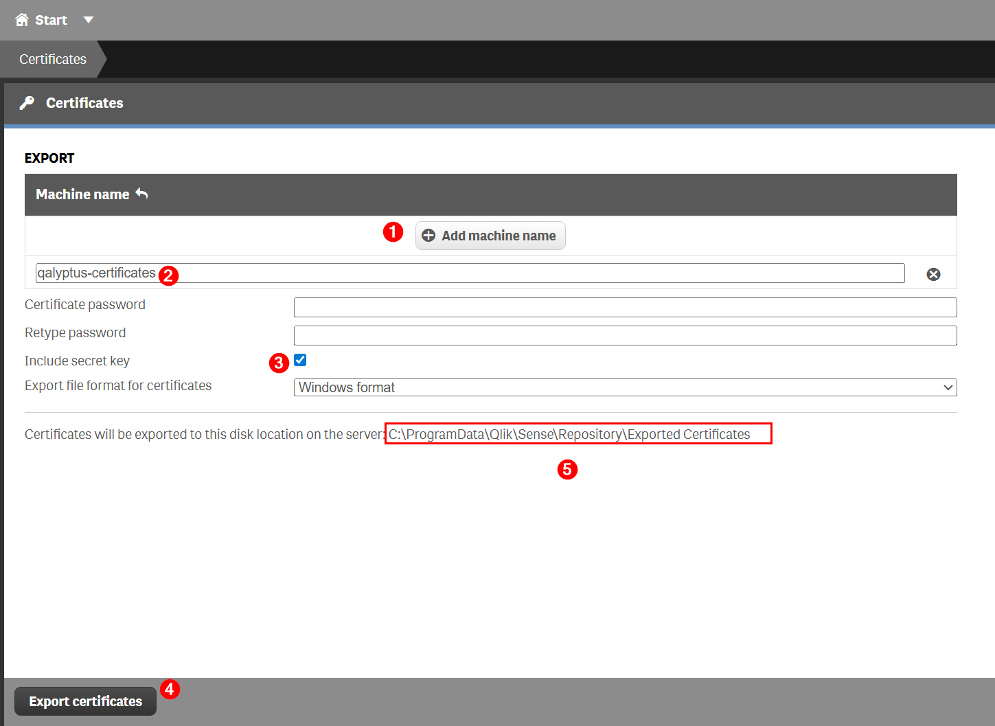Export certificates
